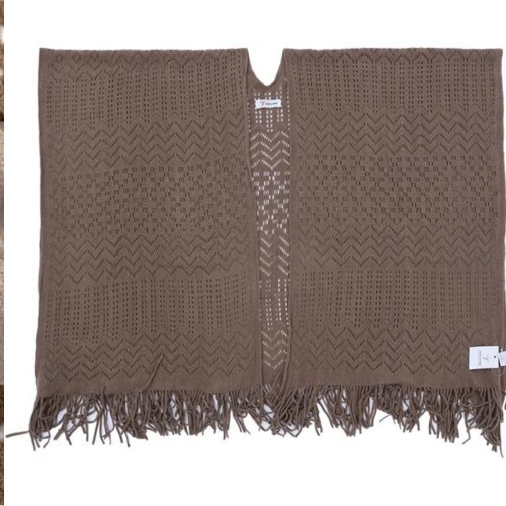 Knit Shawl Wrap - Fringe Poncho Cardigan Cape Brown - Picture 6 of 8